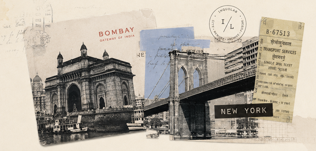 Collage — Bombay Gateway of India and Brooklyn Bridge, New York
