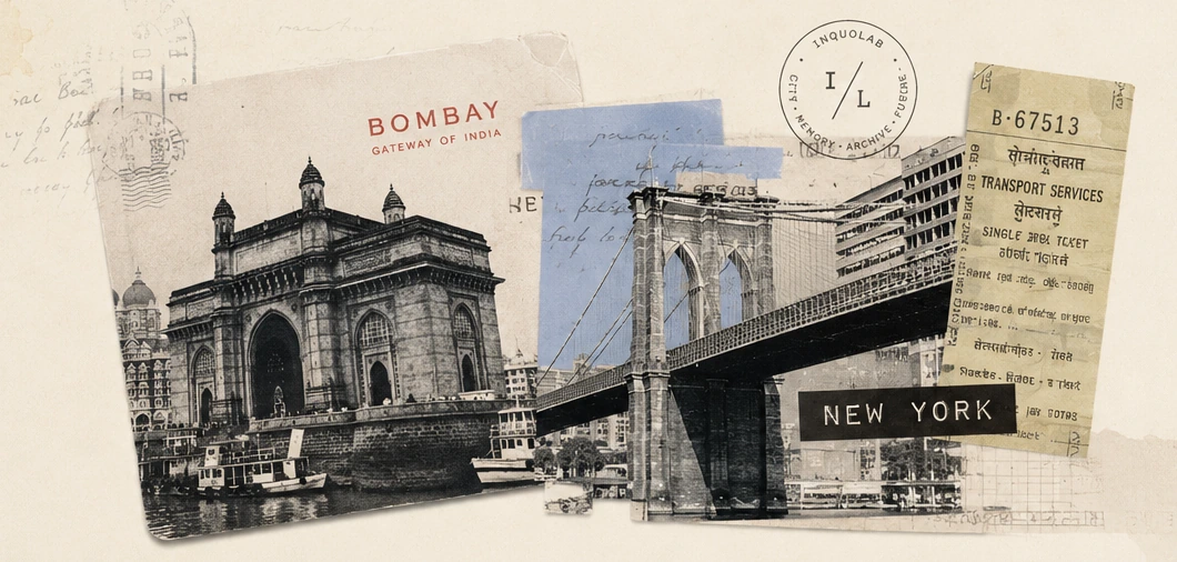 Collage — Bombay Gateway of India and Brooklyn Bridge, New York